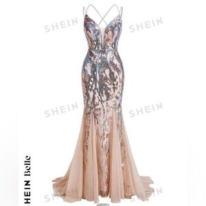 SHEIN sparkly sequin light pink with light blue long dress